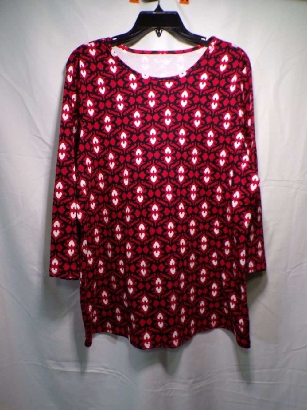 LuLaRoe Irma Tunic Top Womens 1X Red Black White Geometric Scoop Neck